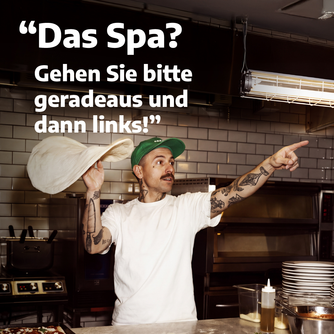 Pitsameister juhatab spaasse: Das Spa? Gehen Sie bitte geradeaus und dann links!